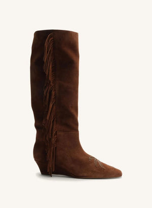 Farm Rio - Boho-Quasten Keilabsatz Wildlederstiefel | Braun