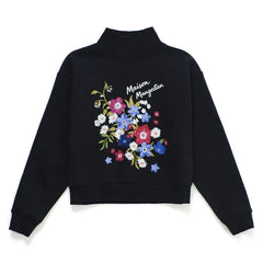 Maison Mangostan - Blumenmuster Rollkragen Sweatshirt | Schwarz