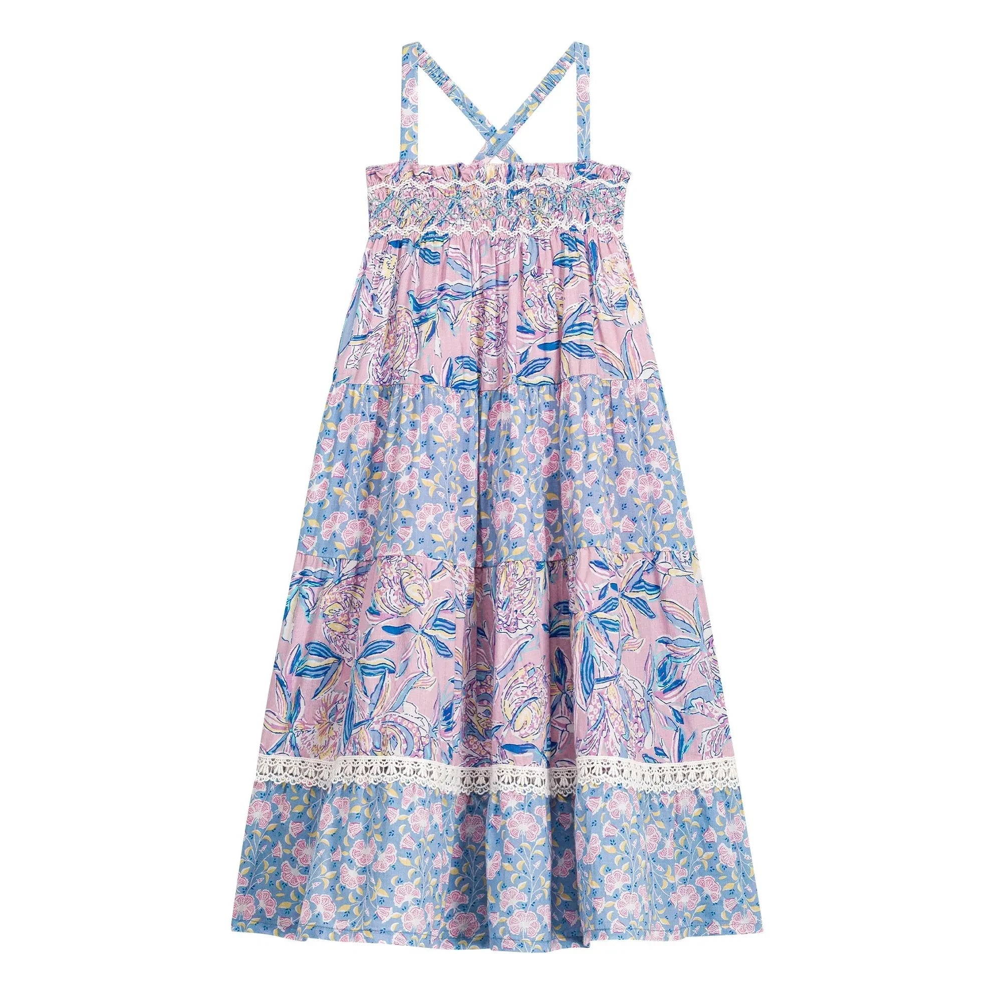 Louise Misha - Geblümtes Marcelinette trägerloses Kleid aus Bio-Baumwolle | Lila