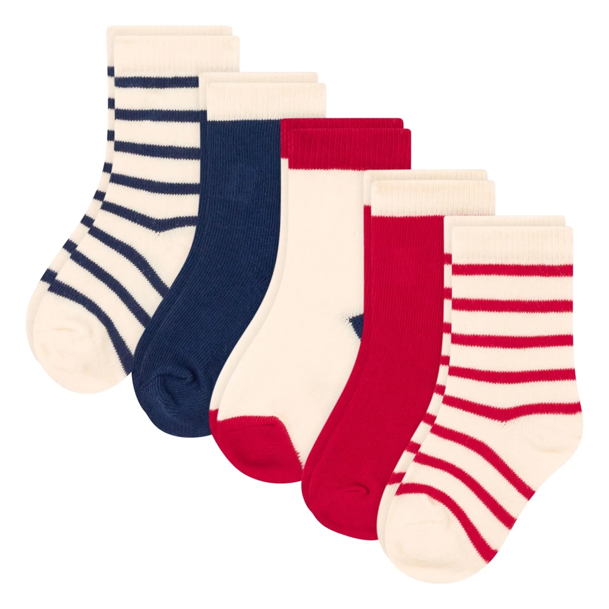 Petit Bateau – 5 Paar gestreifte Socken | Rot