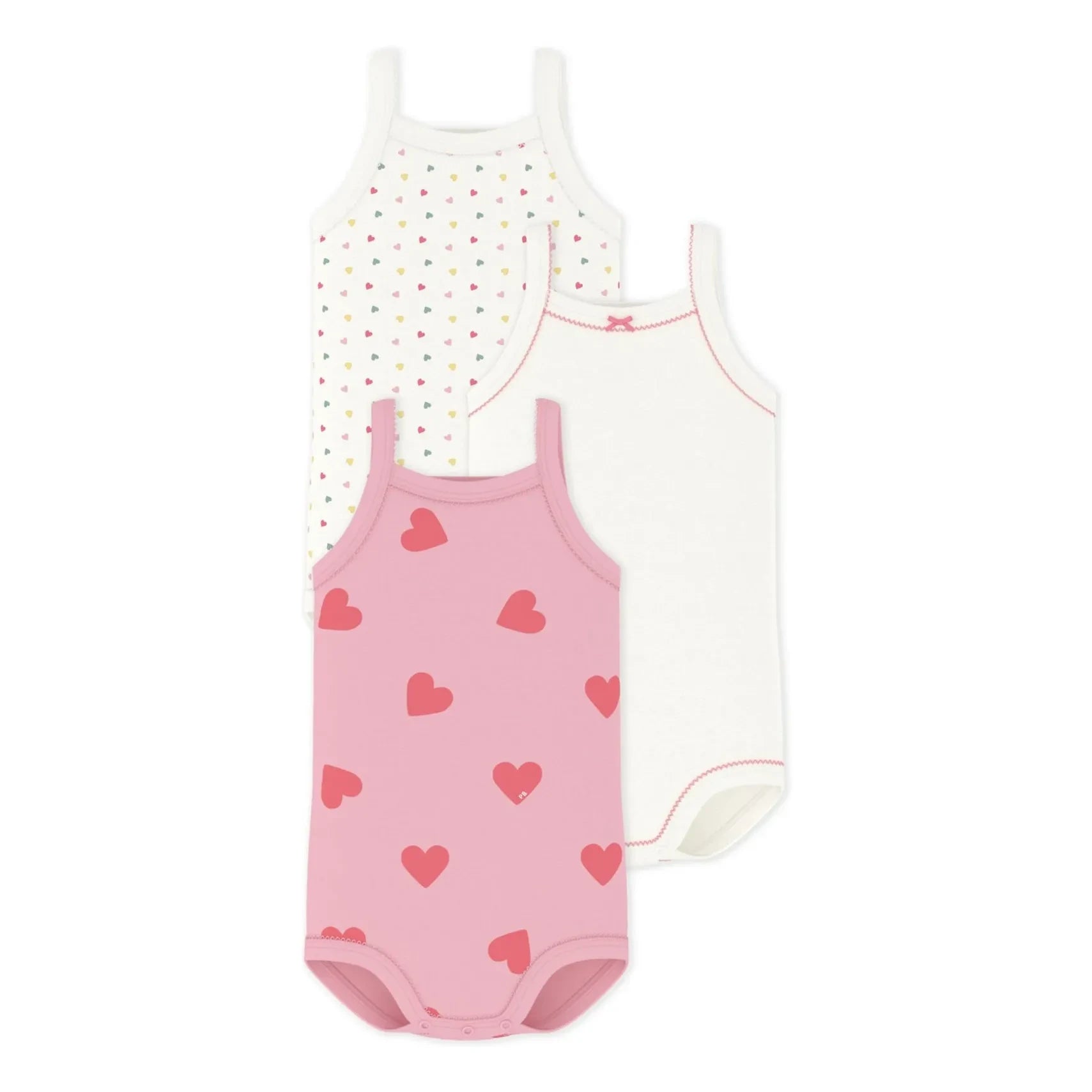 Petit Bateau - 3er-Set Herzförmige Trägerbodys aus Bio-Baumwolle | Rosa