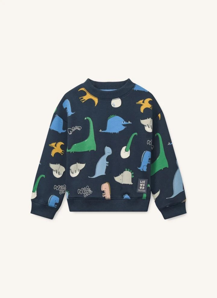 Liewood - Ridley Dinosaurer Bio-Baumwoll-Sweatshirt | Marineblau
