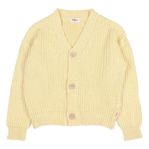 Búho – Gerippter Cardigan mit V-Ausschnitt aus Bio-Baumwolle | Gelb