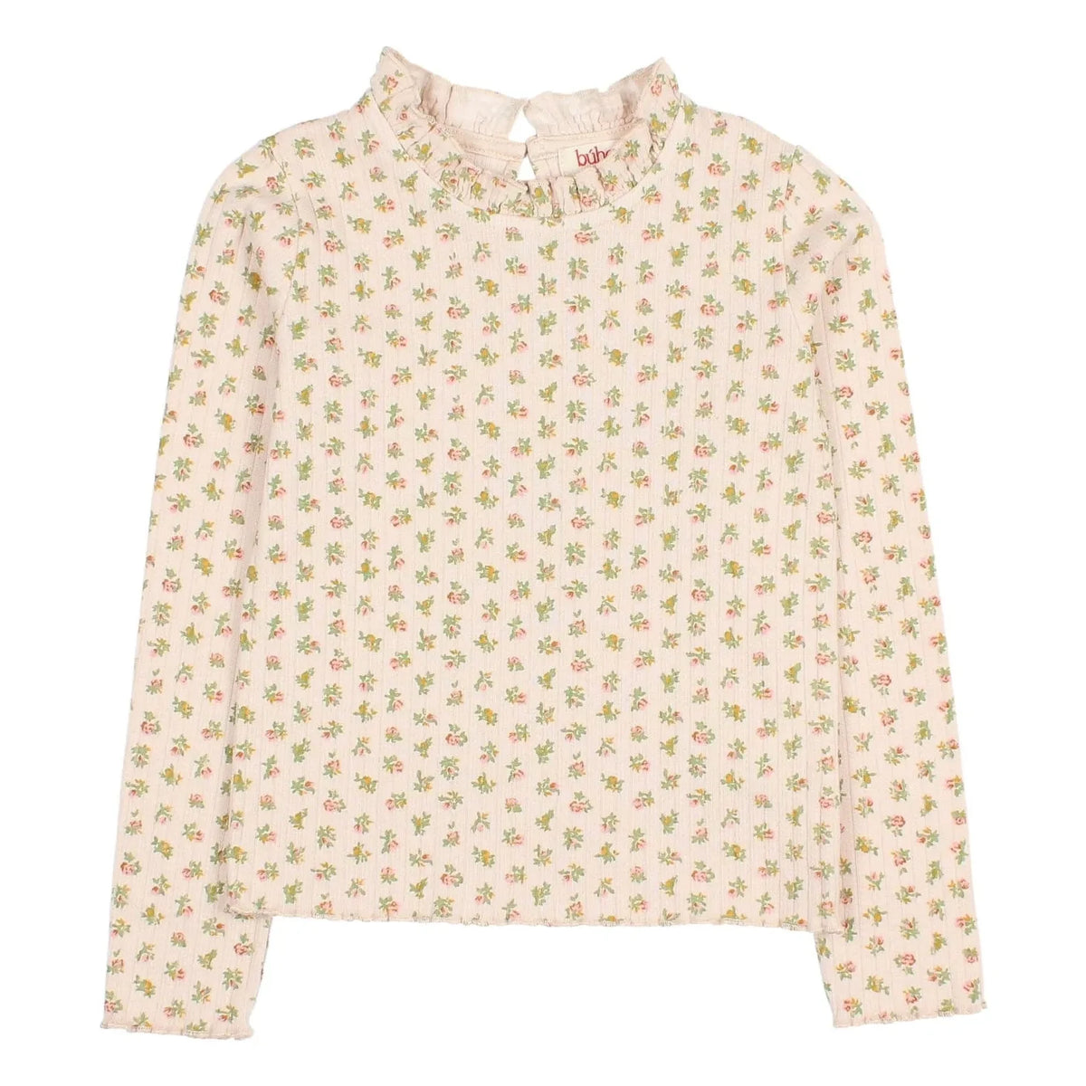 Búho - Floral Cottage geripptes T-Shirt | Hellrosa