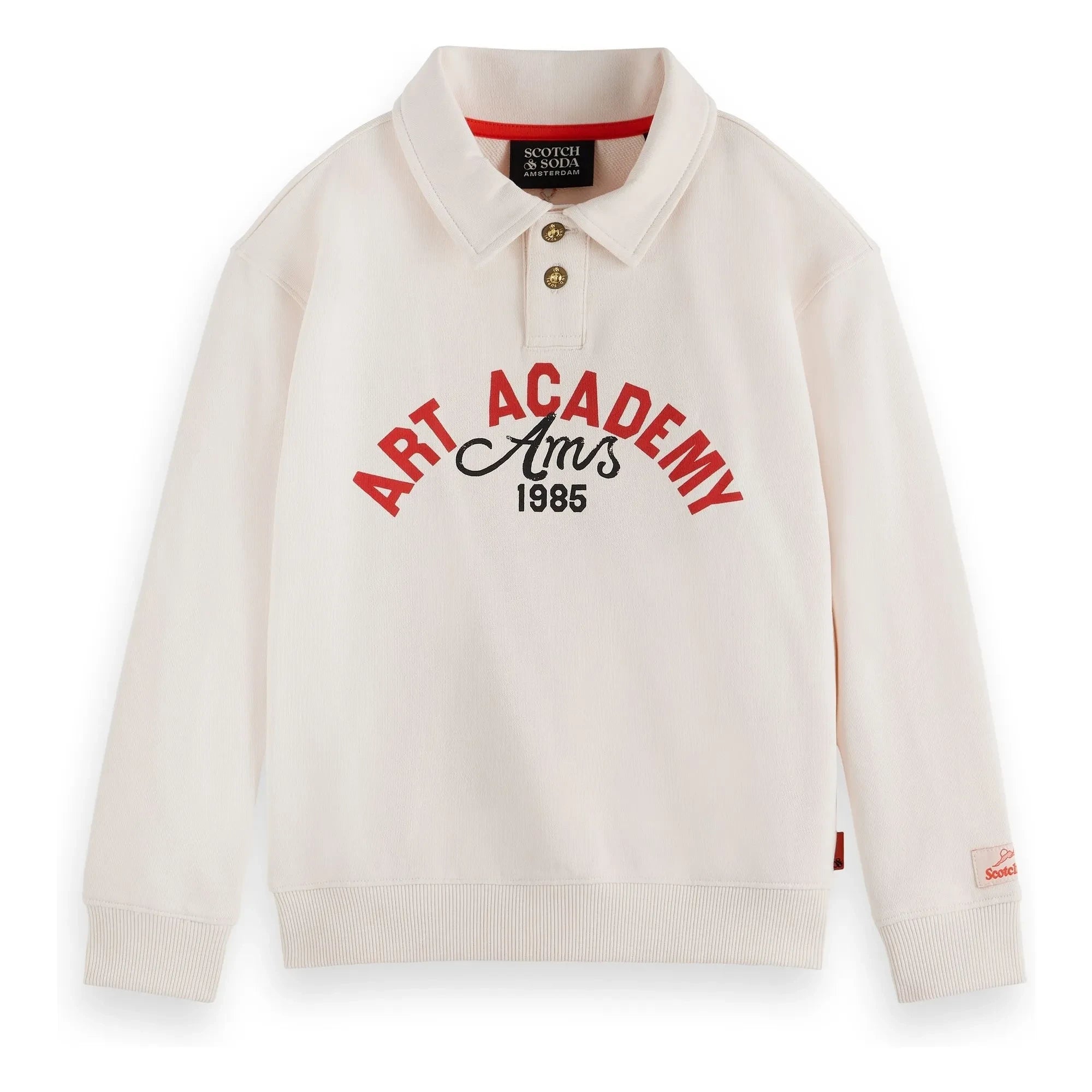 Scotch & Soda – Artwork Sweatshirt mit Polokragen aus Bio-Baumwolle | Ivory