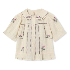 Fliink - Dobby Bluse mit Blumenmuster | Ecru