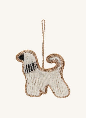 Anna + Nina - Glänzender Perlen-Hund Weihnachtsschmuck | Weiß