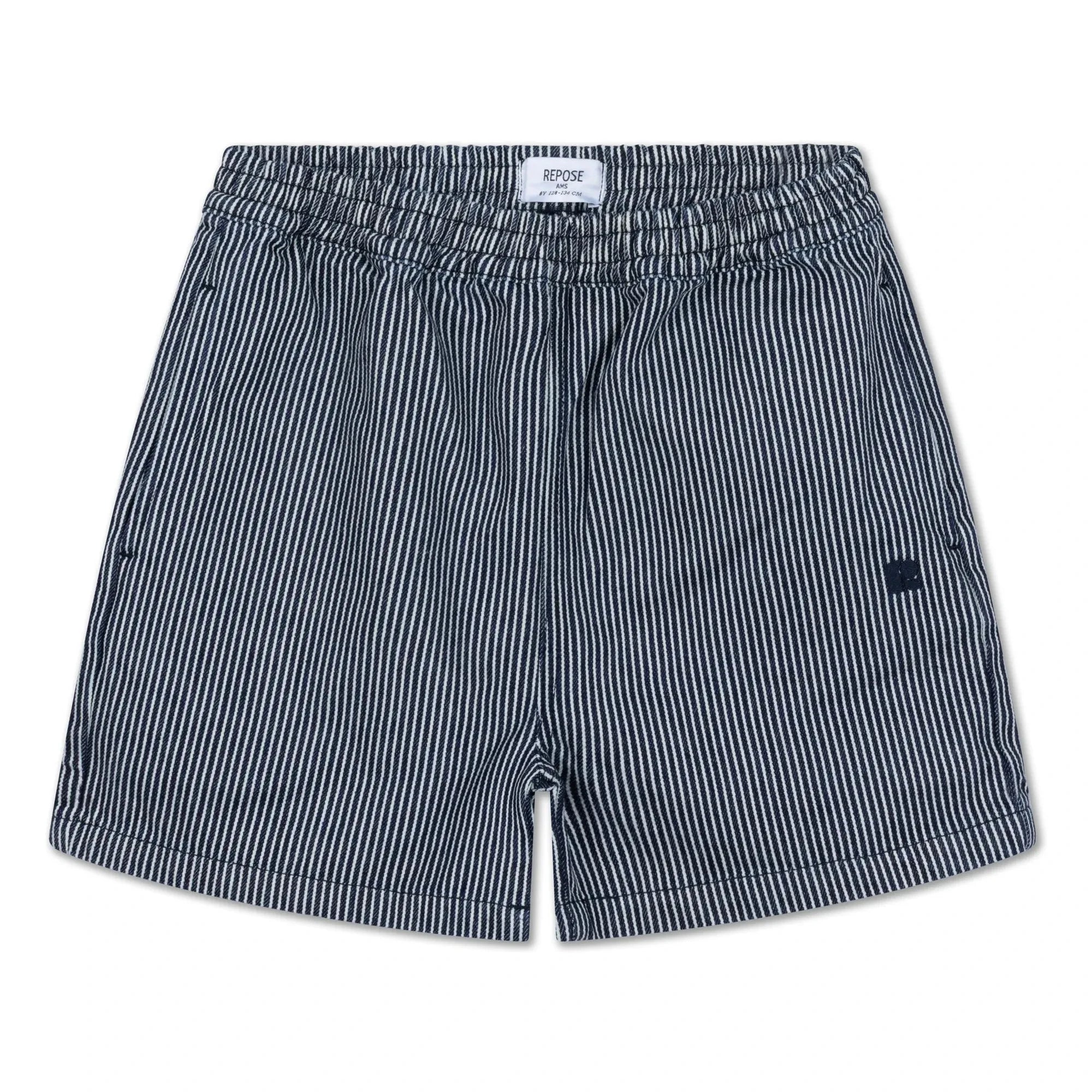 Repose AMS - Gestreifte Shorts aus Bio-Baumwolle mit elastischem Bund | Blau
