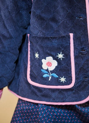 Copenhagen Colors - Nakışlı Kapitone Ceket, Fitilli Kadife, Organik Pamuk | Lacivert