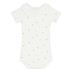 Petit Bateau - Body aus Bio-Baumwolle mit Blumenkragen | Ecru