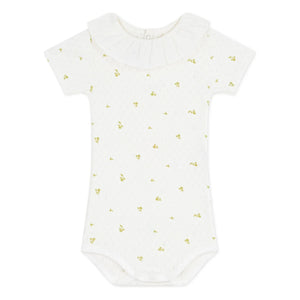 Petit Bateau - Body aus Bio-Baumwolle mit Blumenkragen | Ecru