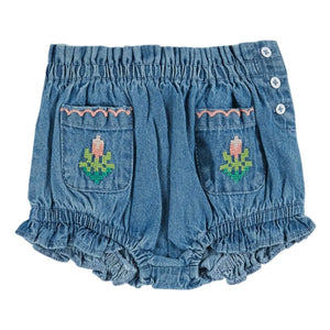 Emile et Ida – Denim-Bloomer mit Blumendruck und Taschen | Blau