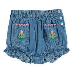 Emile et Ida – Denim-Bloomer mit Blumendruck und Taschen | Blau