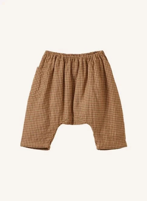 Caramel - Ficus Karomuster Leinen Haremhose | Ziegel