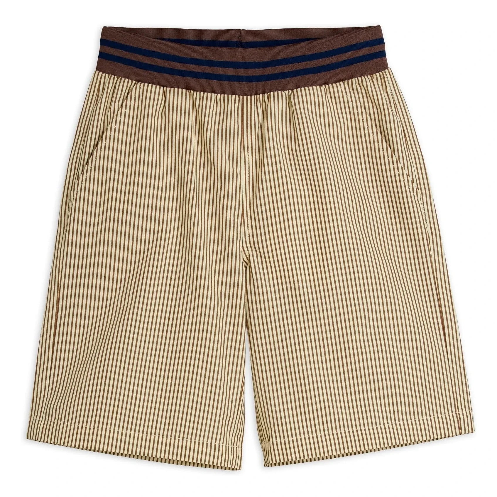 Mini Rodini - Bio Baumwolle Poplin Gestreifte Shorts | Braun