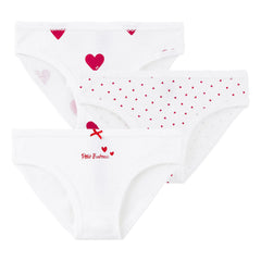Petit Bateau - Packung mit 3 Slips aus Bio-Baumwolle mit Herzmuster | Weiß