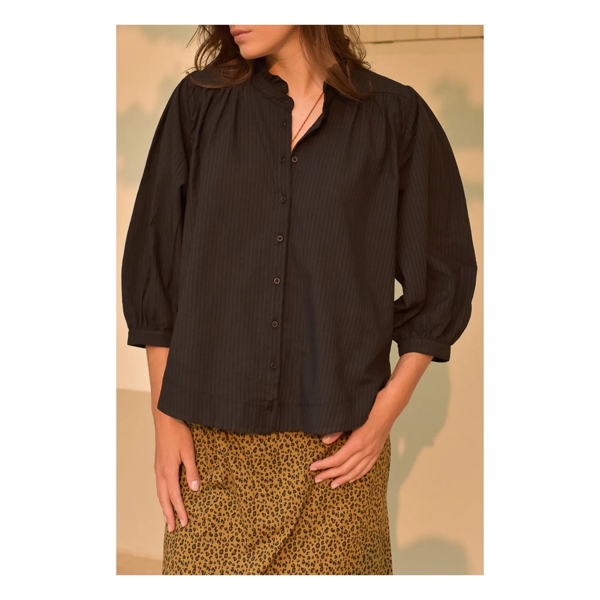 Marlot Paris - Dahlia Seersucker Bluse - Damenkollektion | Schwarz