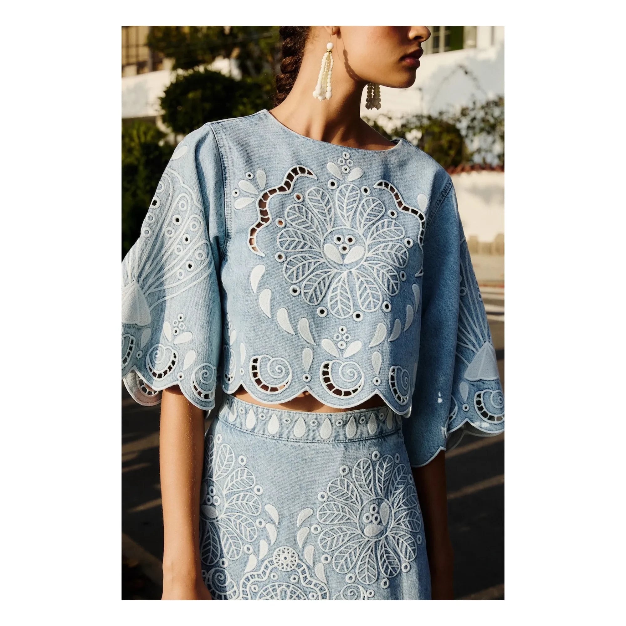 Farm Rio - Richelieux Bluse | Jeansblau