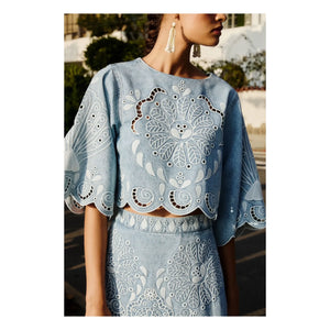 Farm Rio - Richelieux Bluse | Jeansblau