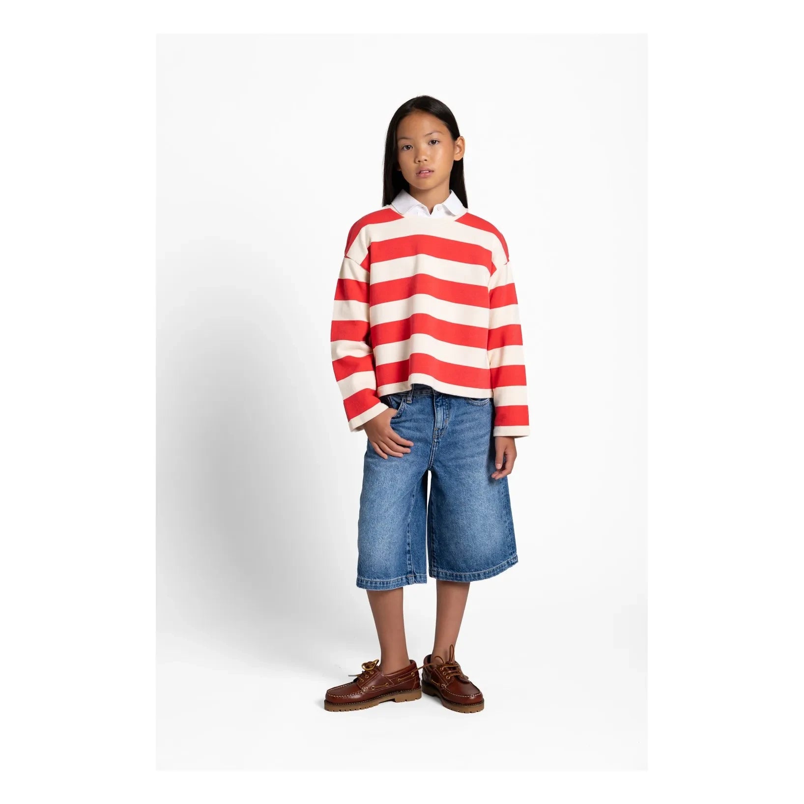 Smallable Kid – Gestreiftes Bio-Baumwoll-T-Shirt mit Pfingstrosenmuster | Rot
