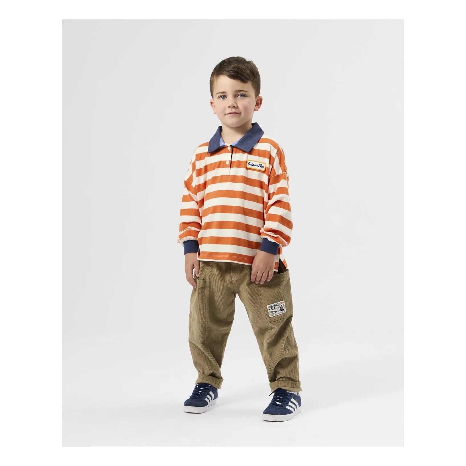 Goldie + Ace - Gestreiftes Rugby-Poloshirt | Orange