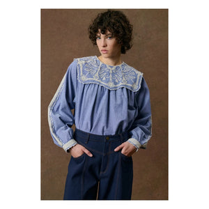 Louise Misha - Anastasy Organische Baumwollbluse | Blau