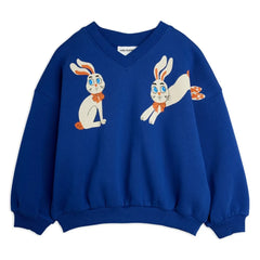 Mini Rodini - V yaka sweatshirt Rabbits Organik pamuk | Mavi