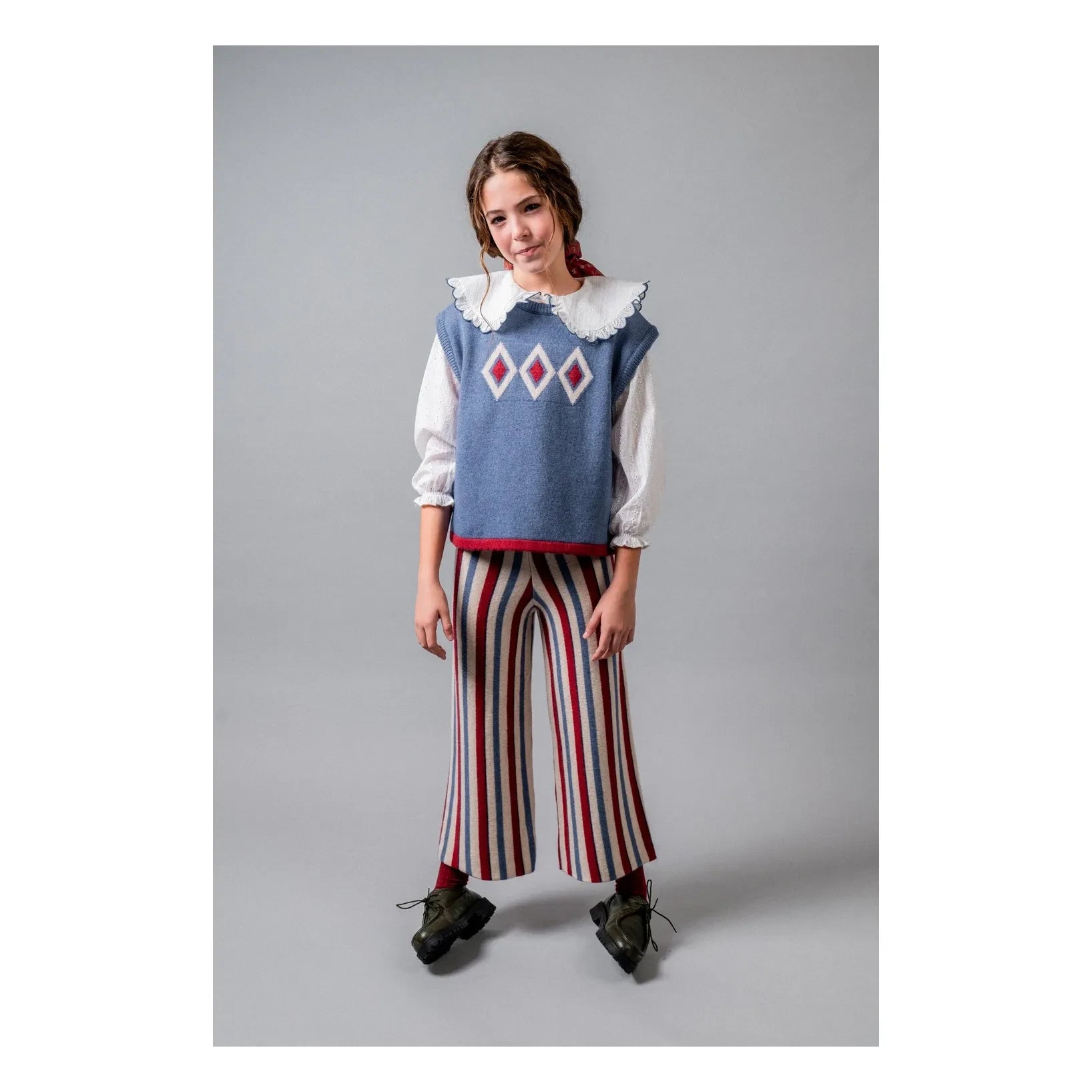 birinit - Ärmelloser Argyle-Pullover aus Merinowolle | Blau