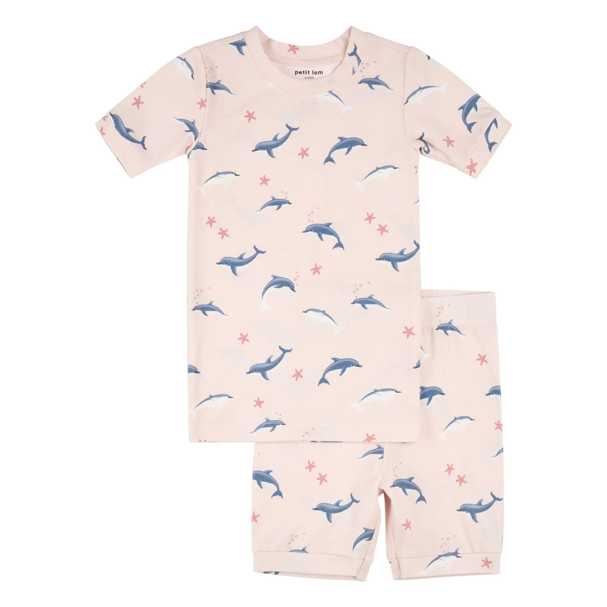 Petit Lem - Dolphins Bio-Baumwoll- und Modal-Kurzpyjama | Rosa