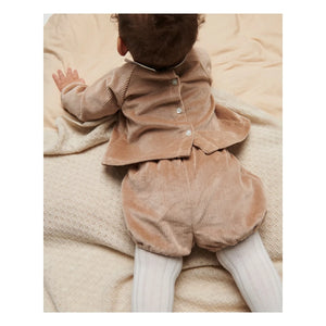 Copenhagen Colors - Organische Baumwollstrukturierte Samt-Bluse und Overall-Set | Beige