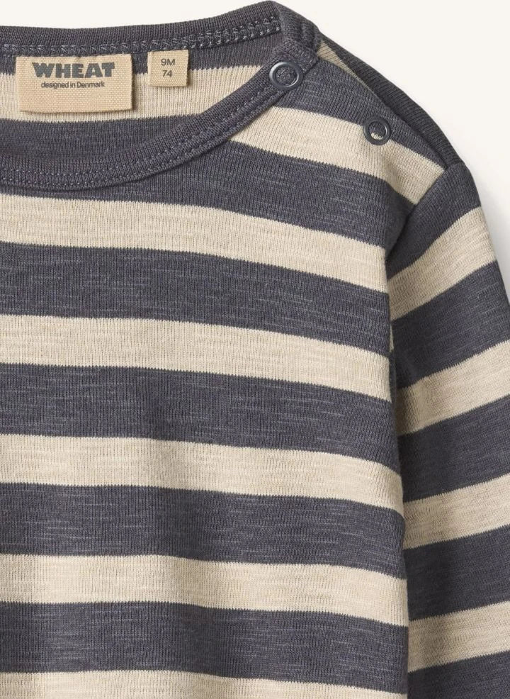 Wheat - Milo Gestreiftes Bio-Baumwoll-T-Shirt | Grau-blau