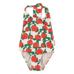 Piupiuchick - Texturiertes Neckholder-Badeanzug mit Rosen aus recycelten Fasern | Ecru