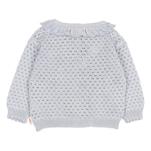 Búho – Boho Strickjacke aus Bio-Baumwolle mit Ajourmuster | Hellblau