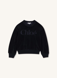 Chloé - Chloé Organik Pamuk Kadife Sweatshirt | Koyu Mavi