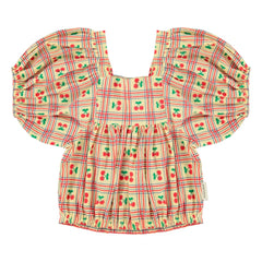 Piupiuchick - Gelb | Bluse mit Kirschmuster und Rüschen