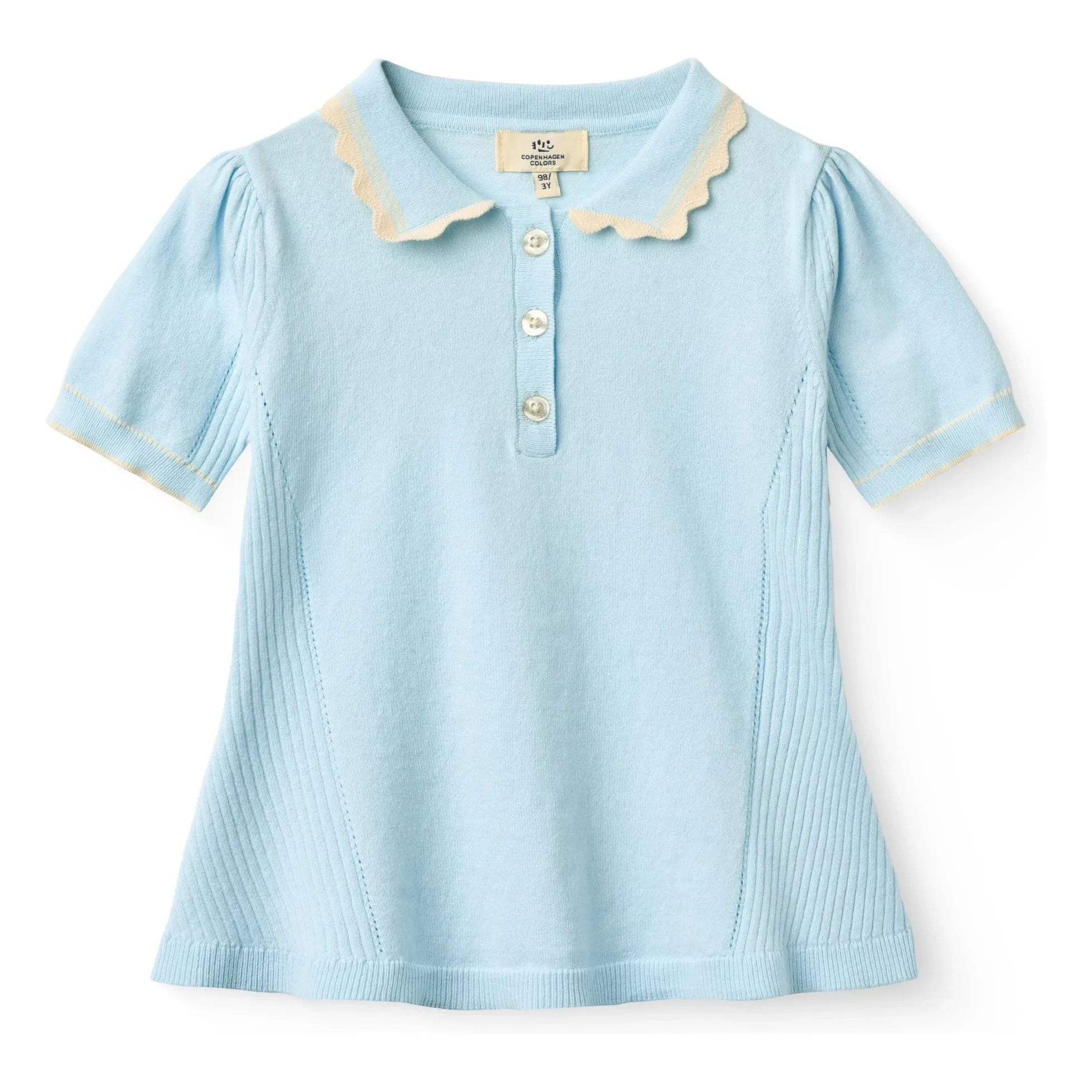 Copenhagen Colors - Bio-Baumwolle Poloshirt mit Zweigkragen-Detail | Eisblau