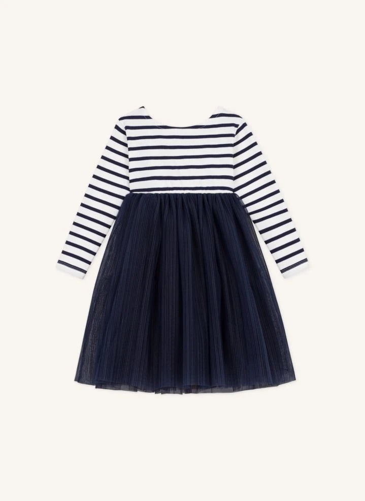 Petit Bateau - Tüllgestreiftes Kleid | Dunkelblau