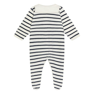 Petit Bateau - Pyjamas Dors Bien Marinière Organik Pamuk | Beyaz