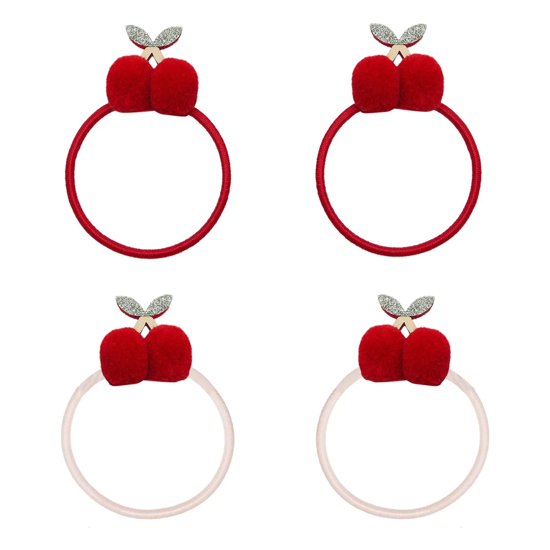 Mimi & Lula - 4er-Set Kirsche Pompon Haargummis | Rot