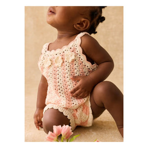 Louise Misha - Gestreiftes Lary-Set mit Ajourmuster aus Oberteil und Shorts | Rosa