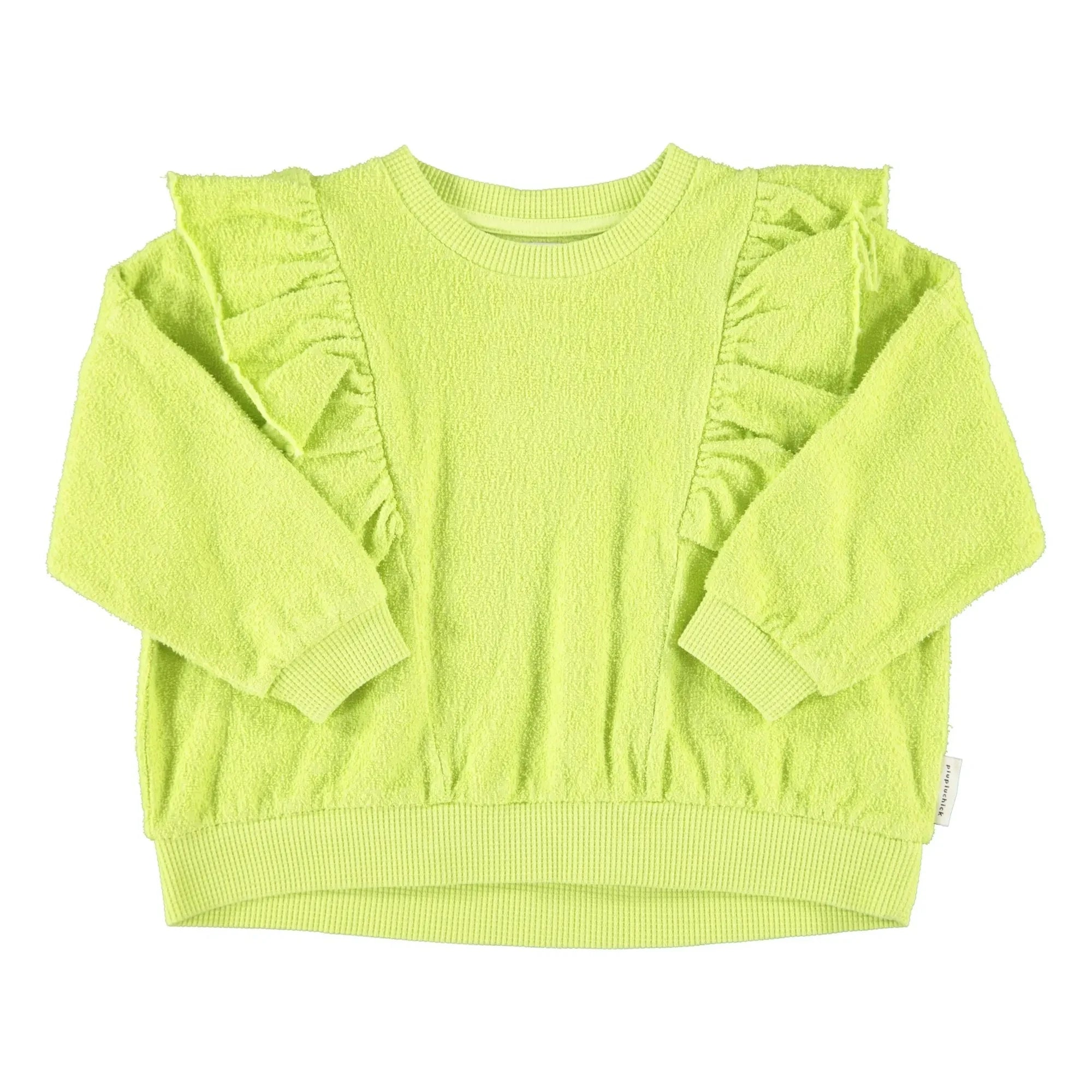 Piupiuchick - Fluoreszierendes Gelb | Gerüschtes Frottee-Sweatshirt aus Bio-Baumwolle