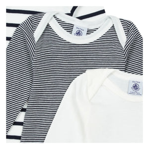 Petit Bateau - 3er-Pack gestreifte Baby-Strampler aus Bio-Baumwolle | Blau