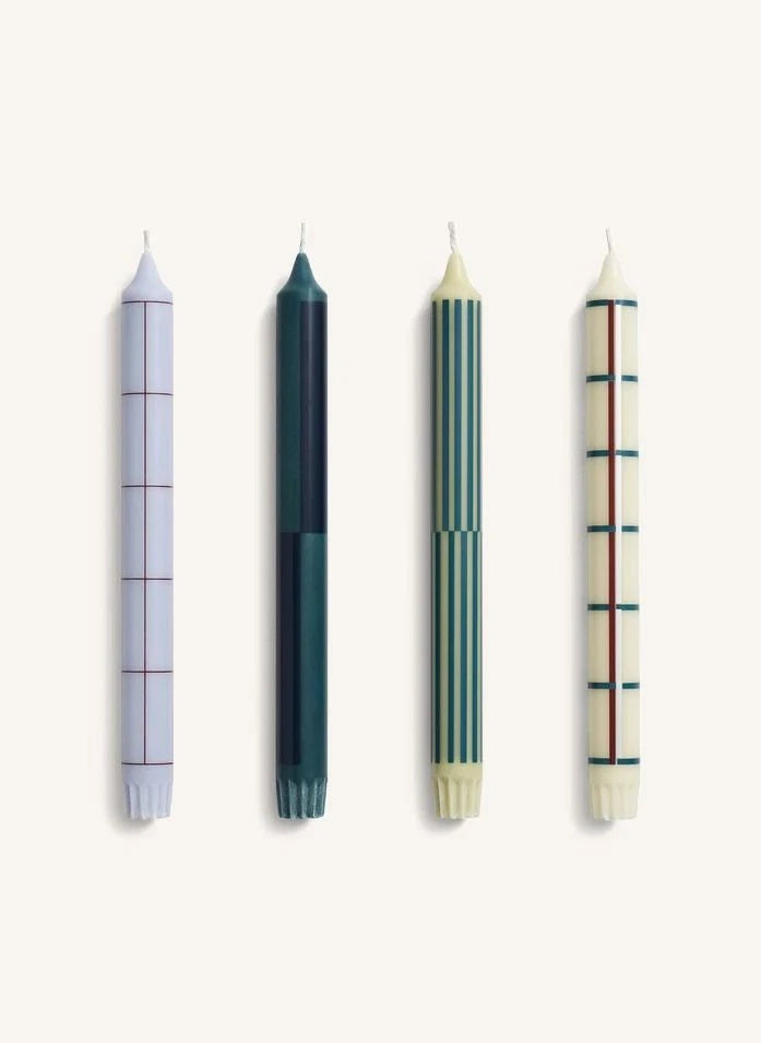 Hay - Gemusterte Kerzen - 4er-Set | Grün