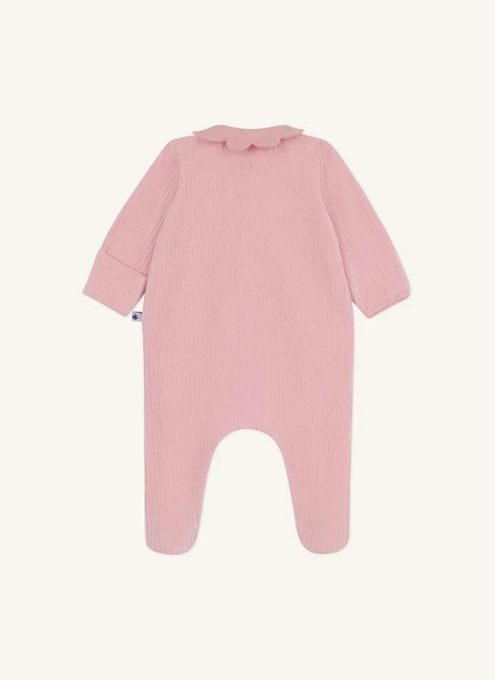 Petit Bateau - Dors Bien Schlafanzug mit reliefartigem Rüschenkragen aus Bio-Baumwolle | Rosa