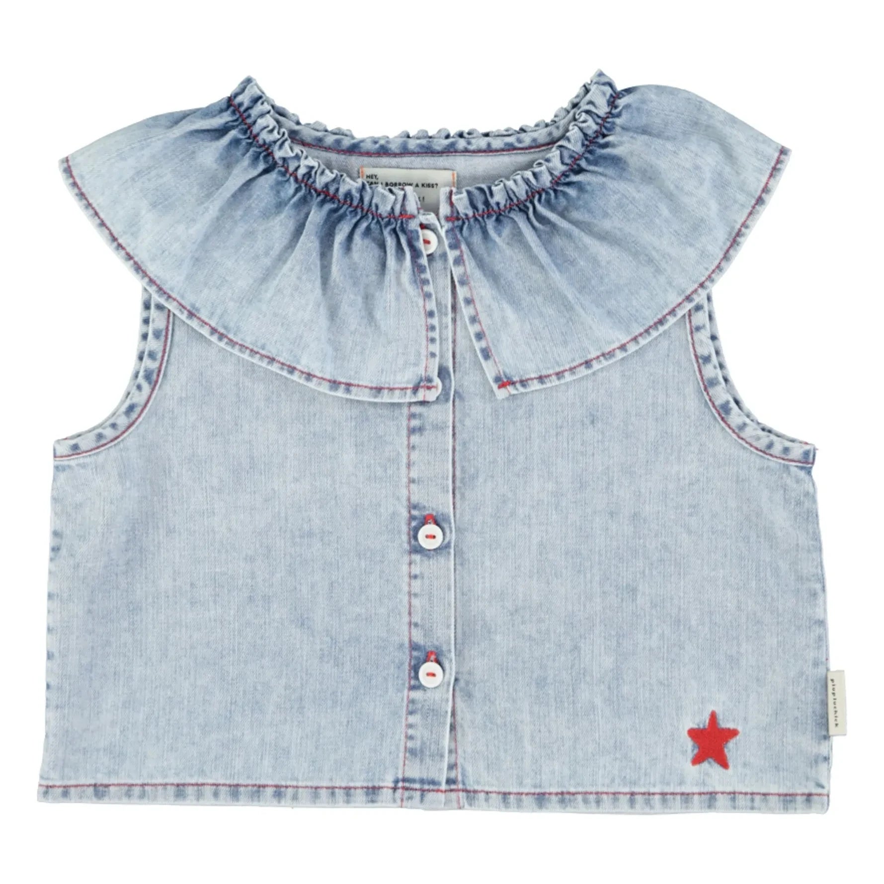Piupiuchick - Ärmellose Etoile Denim Bluse | Gewaschenes Blau