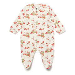 Sleepy Doe - Pyjama mit Füßen Erdbeer Bio-Baumwolle | Ecru