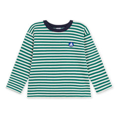 Petit Bateau - Organik pamuklu çizgili logolu Tişört | Yeşil