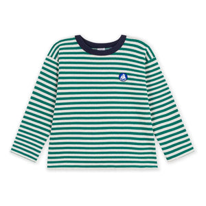 Petit Bateau - Organik pamuklu çizgili logolu Tişört | Yeşil