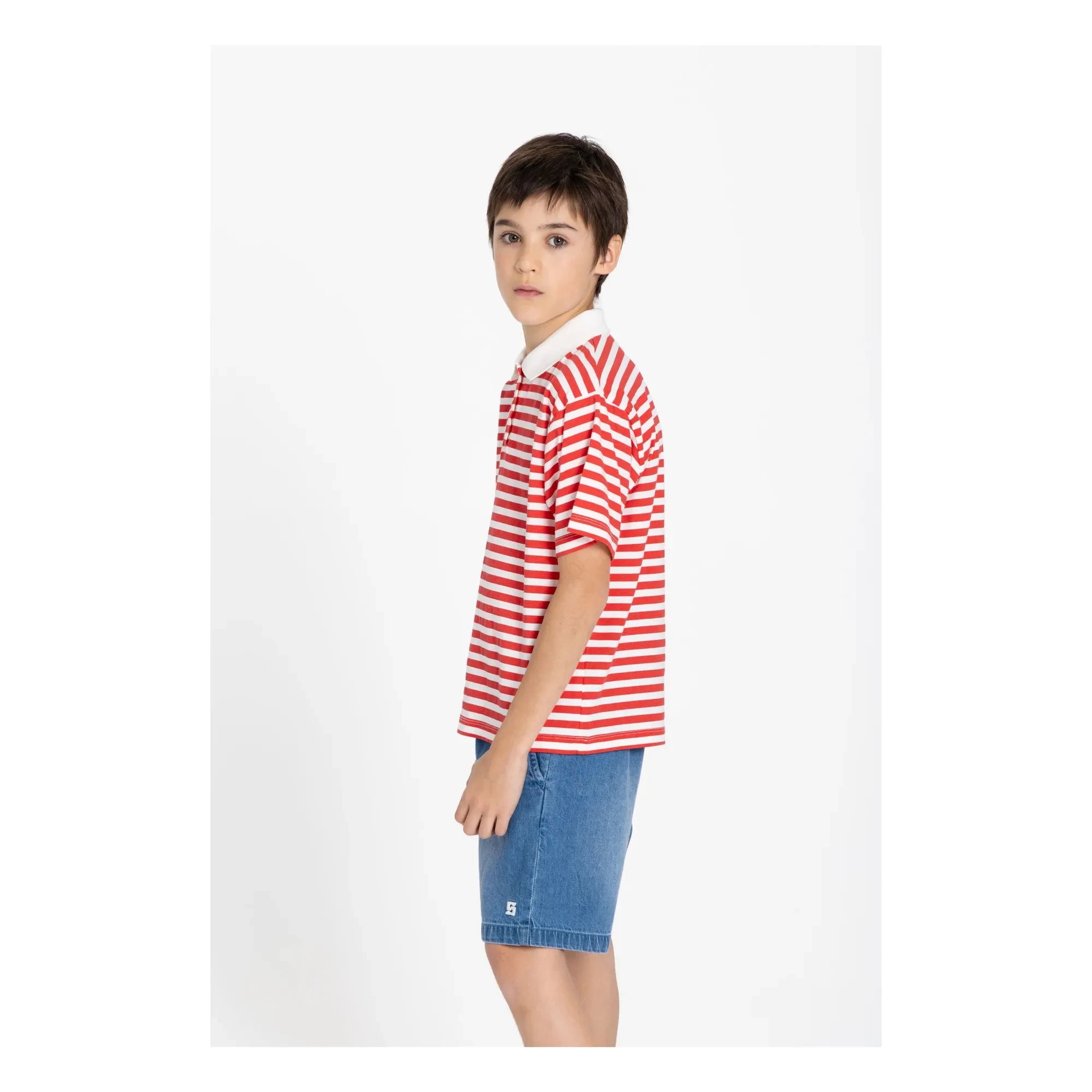 Smallable Kid - Tilo gestreiftes Bio-Baumwoll-Polohemd | Dunkelrot