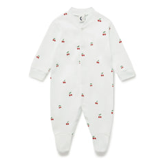 Sleepy Doe - Cherry Fußpyjama aus Bio-Baumwolle | Weiß